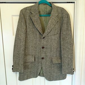 VTG Harris Tweed Jacket Mens Green Herringbone 1960s Coat Deansgate Virgin Wool